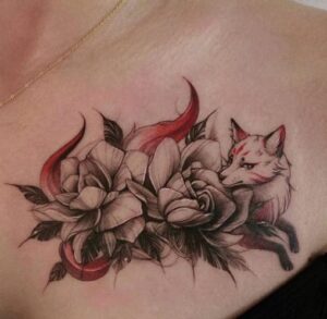 Gardenia Fox Shoulder Tattoo