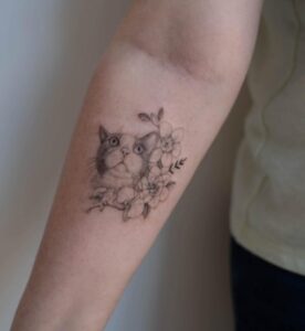 Mini Gardenia Tattoo With Cat