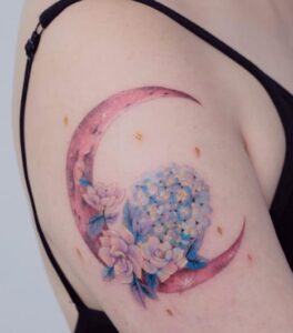 Minimalist Gardenia Tattoo with Moon
