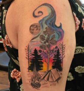 Realistic Colorful Campfire Tattoo