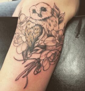 Realistic Gardenia Tattoo with Owl