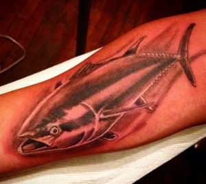 Red vibed bluefin tuna tattoo