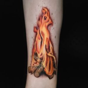 realistic campfire tattoo with fire