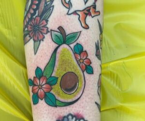 Avocado colorful hand tattoo