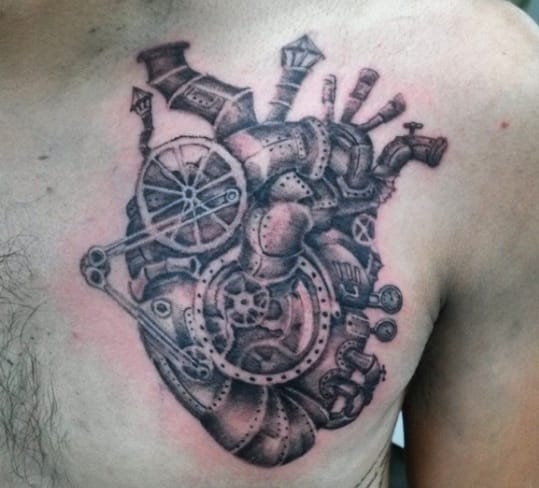 Mechanical Chest Tattoo