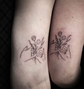 Pinky Promise Tattoo with Flowers
