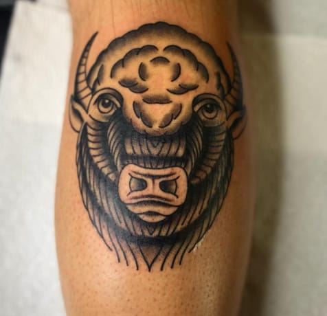 American Traditional Bison Tattoo