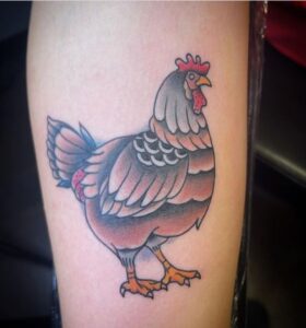 American Traditional Chicken Tattoo