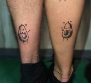 Avocado couple leg tattoo