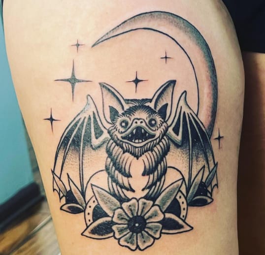 Bat and moon tattoo