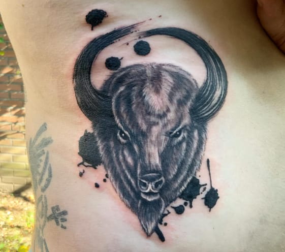 Bison Angry Belly Tattoo