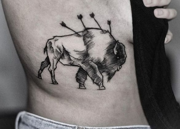 Bison Artistic Back Tattoo