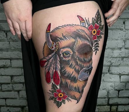 Bison Face Tattoo