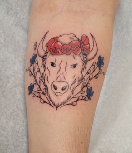 Bison Flower Crown Tattoo