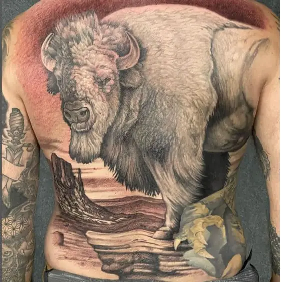 Bison Giant Back Tattoo