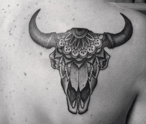 Bison Head Back Tattoo