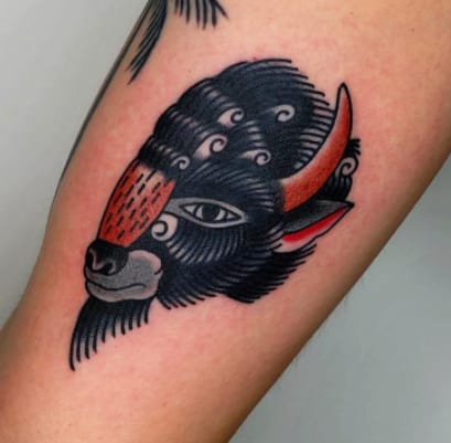 Bison Head Red Horn Tattoo