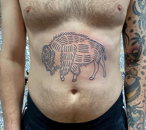 Bison Line Belly Tattoo