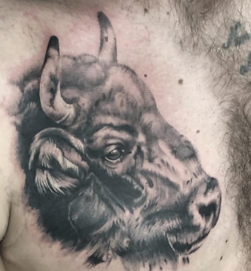 Bison Realistic Chest Tattoo
