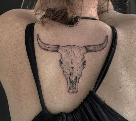 Bison Skull Back Tattoo