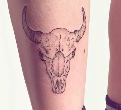Bison Skull Lower Leg Tattoo