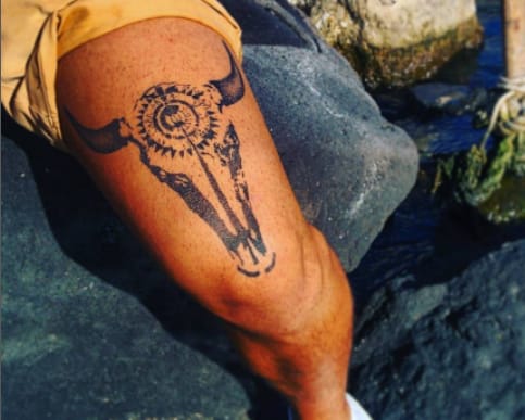 Bison Skull Thigh Tattoo