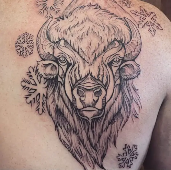 Bison Traditional Back Tattoo