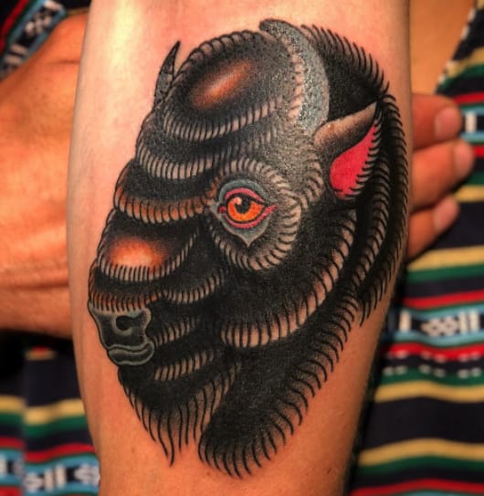 Black Bison Head Tattoo