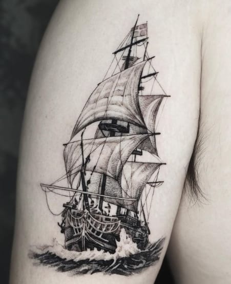 Black and White Boat Tattoo