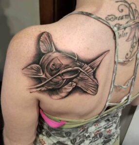 Catfish Chest And Back Tattoos