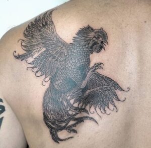 Chicken Fighting Angry Tattoo