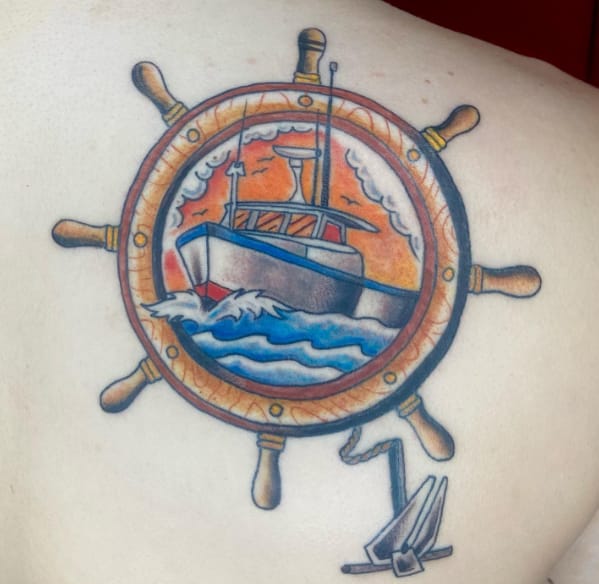 Colorful Anchor Boat Tattoo