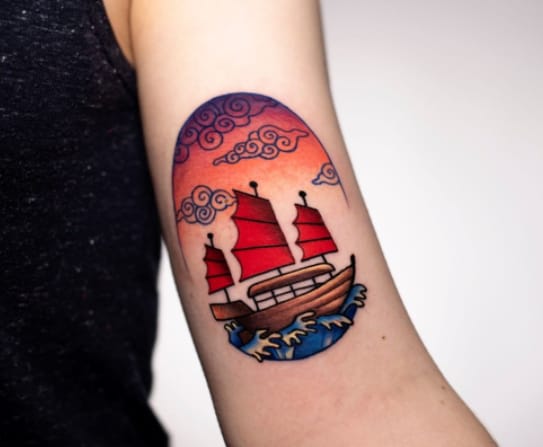 Colorful Boat Tattoo
