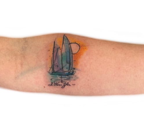 Colorful Sailboat Tattoo