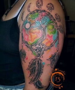 Colorful Tree of Life Dreamcatcher Tattoo