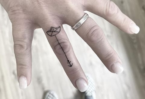 Paper Boat Finger Tattoo