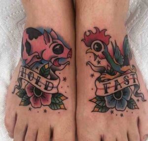 Pig And Chicken Hold Fast Tattoo