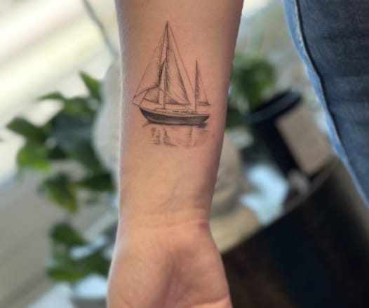 Sail Boat Hand Tattoo