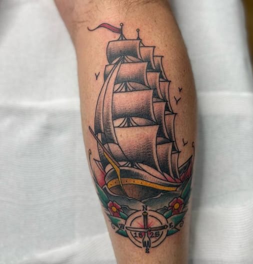 Semi colorful Boat Tattoo