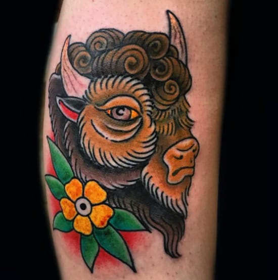 Traditional Bison Head Tattoo