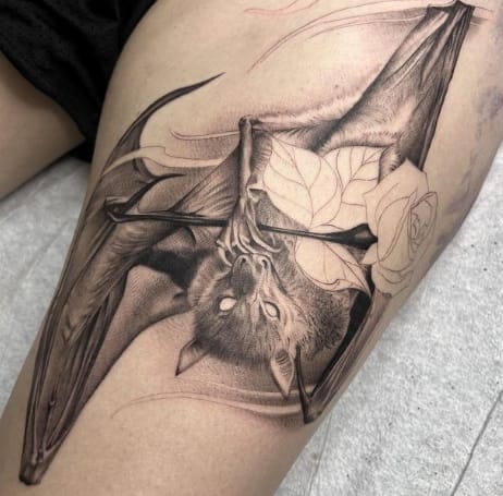 Upside down bat tattoo by Marvin Silva TattooNOW