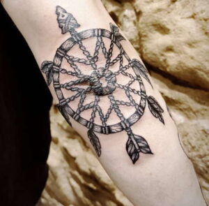 Weird Circle Indian Dreamcatcher Tattoo