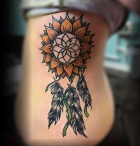 Yellowish Sunflower Dreamcatcher Tattoo