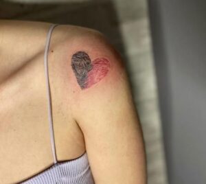 Fingerprint Shoulder Half Heart Tattoo