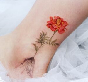 Colorful Drawing Floral Ankle Tattoo