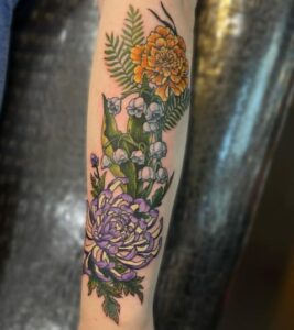 Colorful Lily & Marigold Tattoo