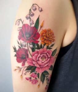 Flower Tattoo With Marigold & Poppy