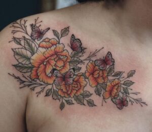 Marigold Butterfly Neck Tattoo