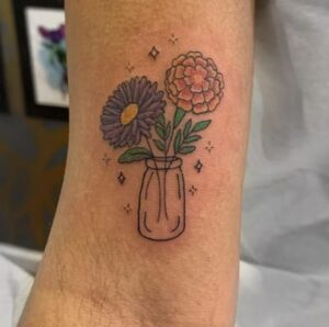 Marigold Flower Pot Tattoo