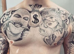 chest money bag tattoo